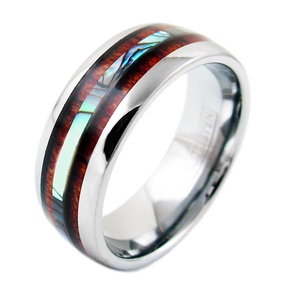 Tungsten Hawaiian Koa Wood Abolone Ring B16 - Picture 2 of 9